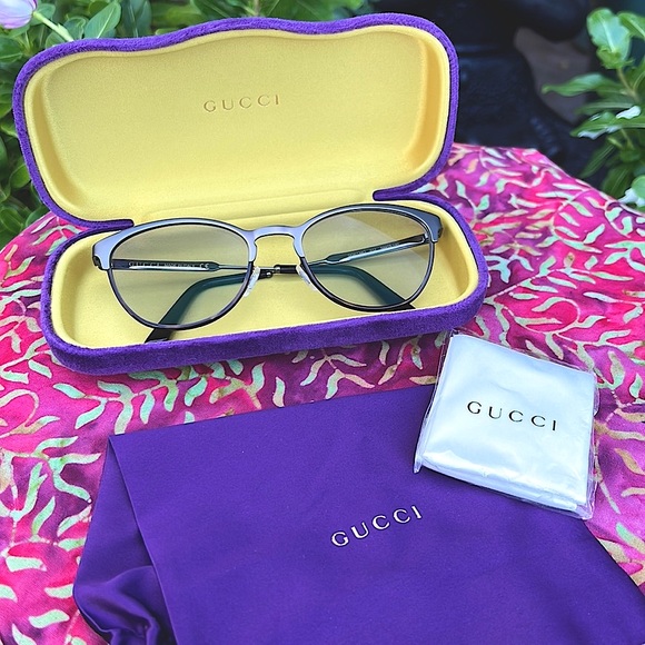 New GUCCI Gunmetal Oval Cat Eye Glasses - Picture 3 of 17